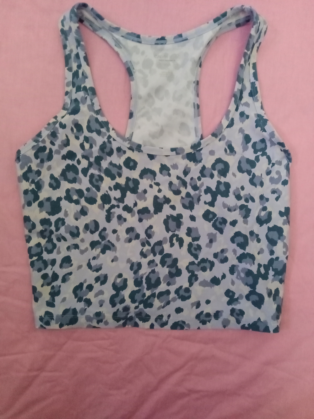 Calvin Klein Performance Blueish and Gray Leopard Racerback Crop Tank Sz L